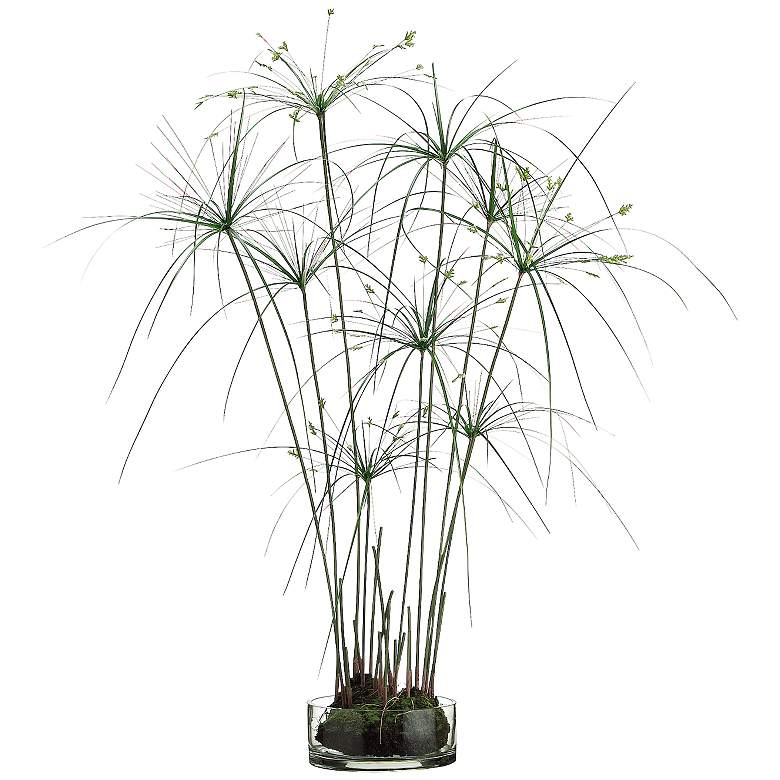 Image 1 Green Papyrus Grass 38 inch High Faux Plant in Glass Vase