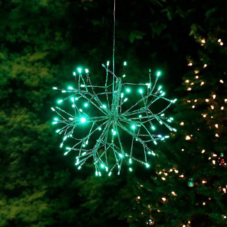 Image 1 Green Plug-In Hanging Snowflake Xmas Ornament w/ LED Lights