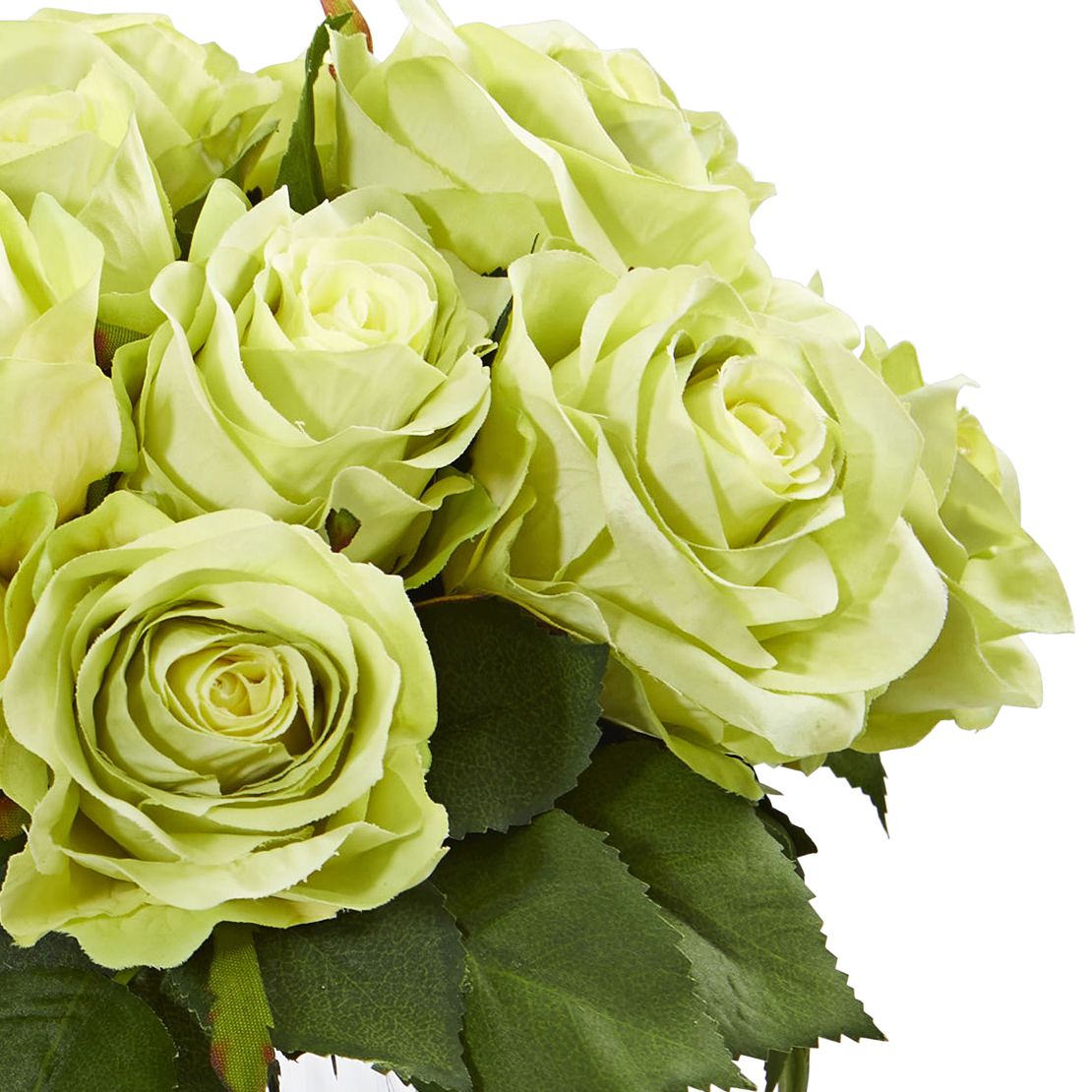 Image 2 Green Rose 10" Wide Faux Flowers in Round Glass Vase more views