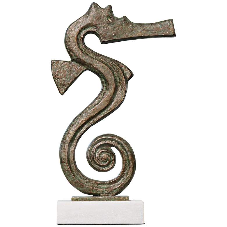 Image 1 Green Seahorse 15 3/4 inch High Decorative Iron Sculpture