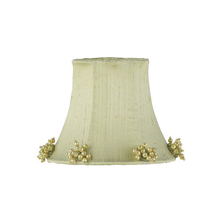 Image 1 Green Silk Shade with Pearl Burst Trim 3x5x4.25 (Clip-On)