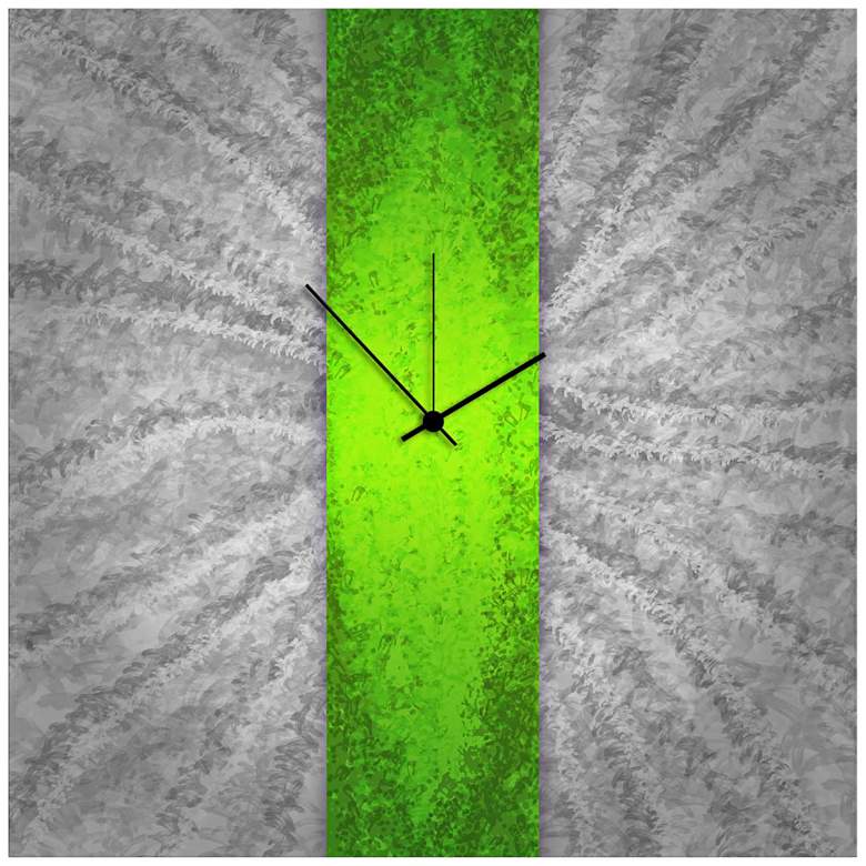 Image 1 Green Stripe 22 inch Square Abstract Metal Wall Art Clock