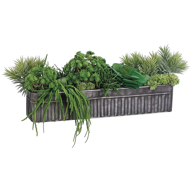 Image 1 Green Succulent 10" High Faux Plant Mix in Tin Container