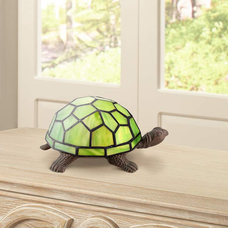 Image 1 Green Tiffany Shell 3 1/2 inchH Turtle LED Accent Lamp
