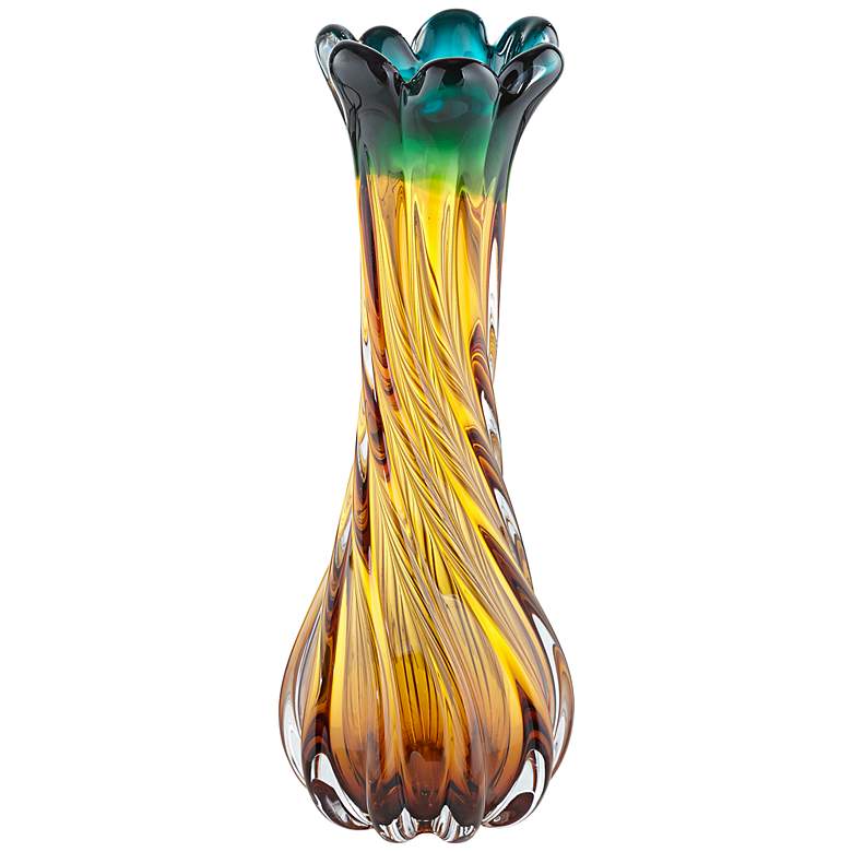 Image 1 Green-Tip Amber Twist Trumpet 15&#8221; High Glass Vase