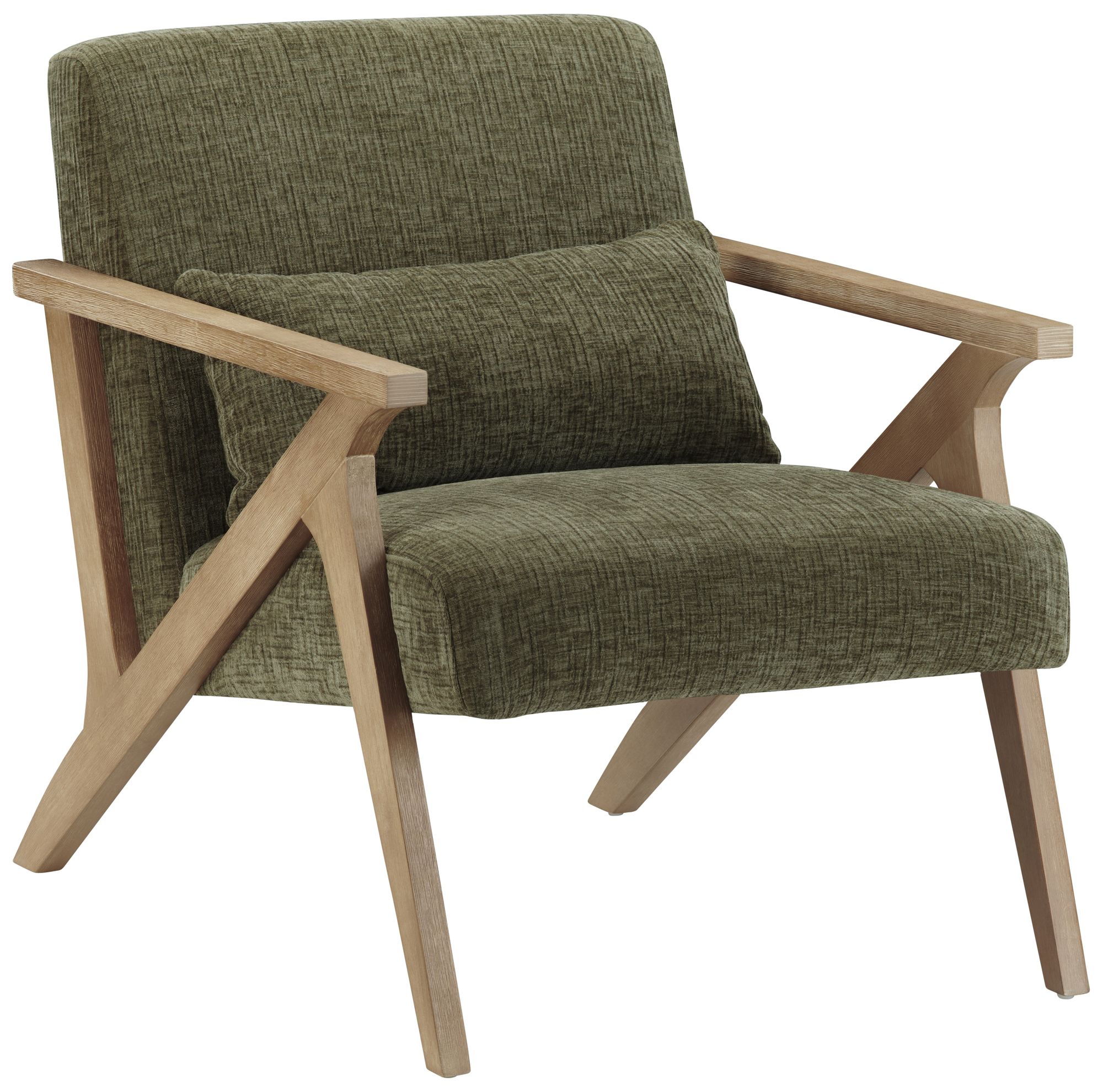 Image 2 Green Upholstered Accent Arm Chair with Brown Wooden Frame