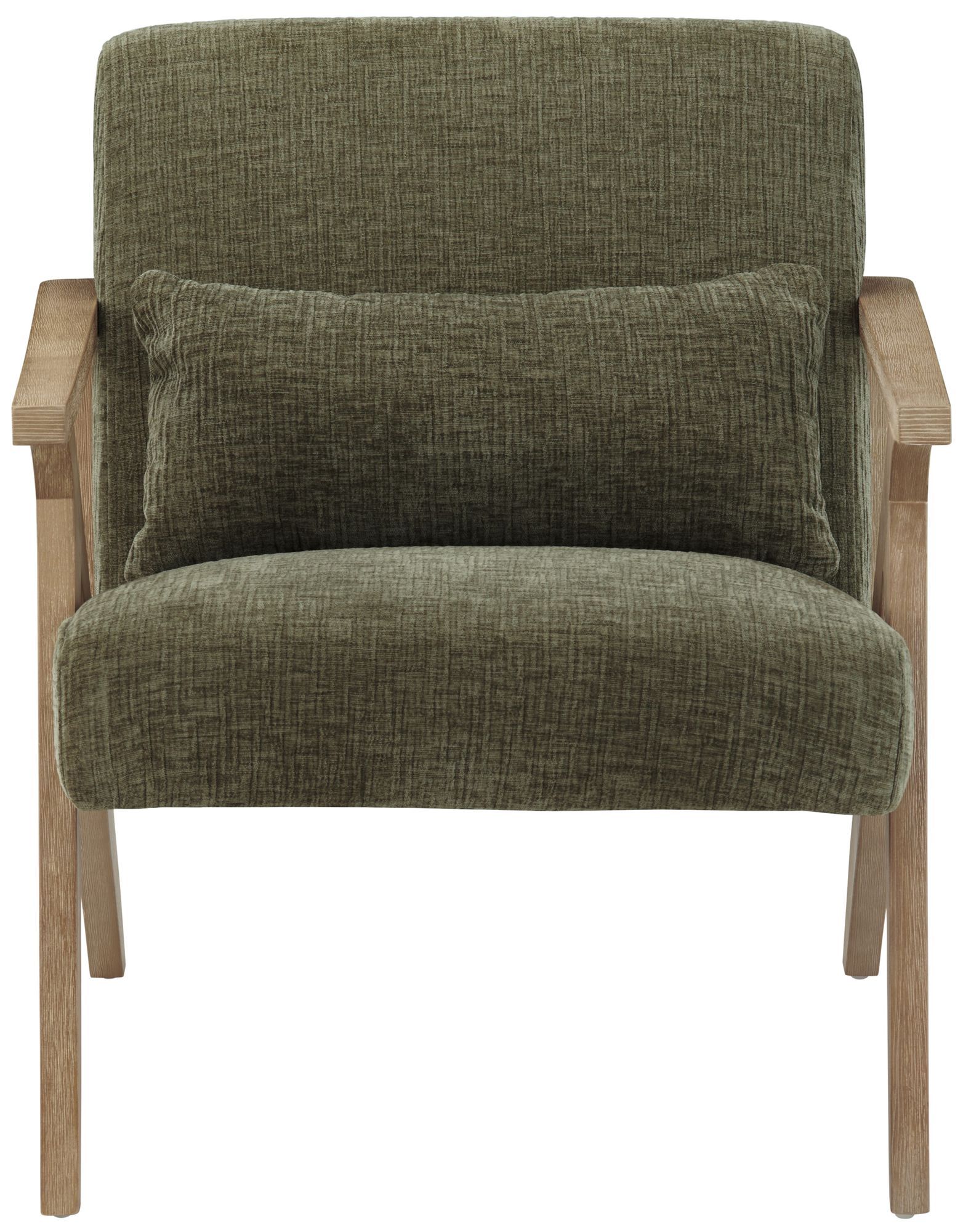 Image 3 Green Upholstered Accent Arm Chair with Brown Wooden Frame more views