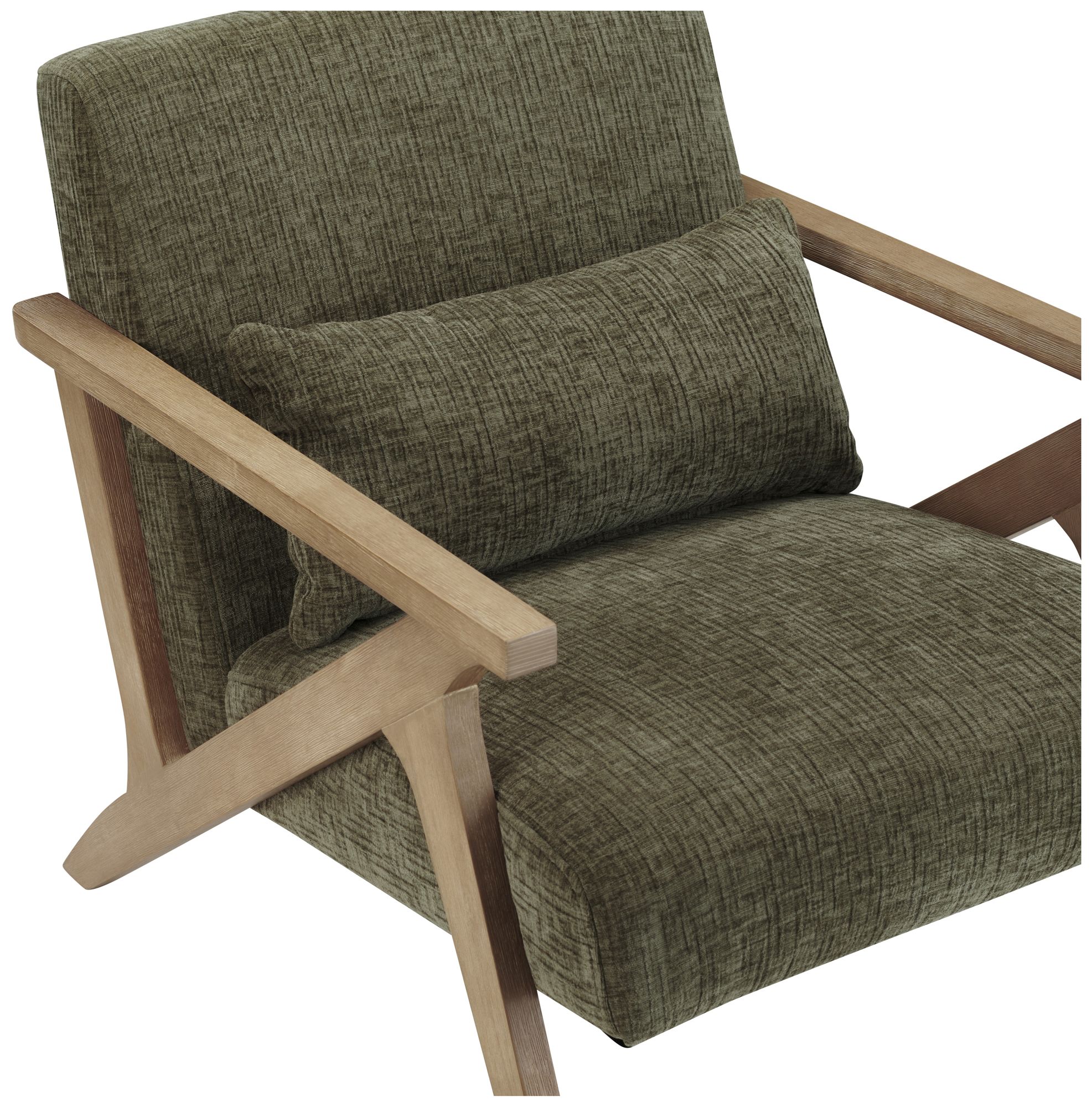 Image 4 Green Upholstered Accent Arm Chair with Brown Wooden Frame more views