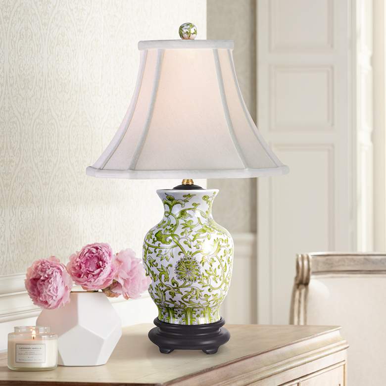 Image 1 Green Vine and Flower 20 1/2" High Porcelain Vase Table Lamp