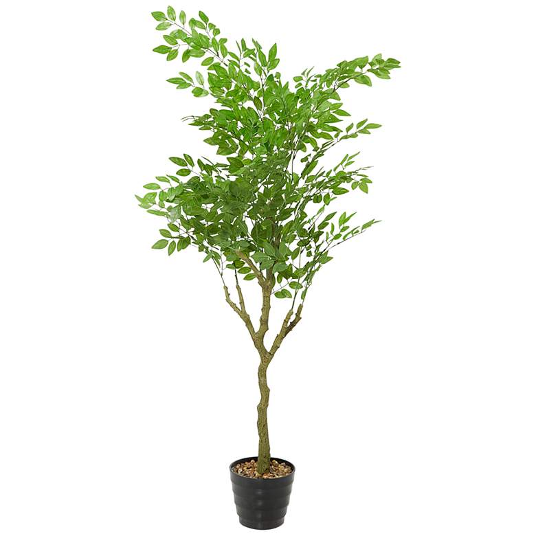 Image 2 Green Weeping Fig Tree 61"H Faux Plant in Black Melamine Pot