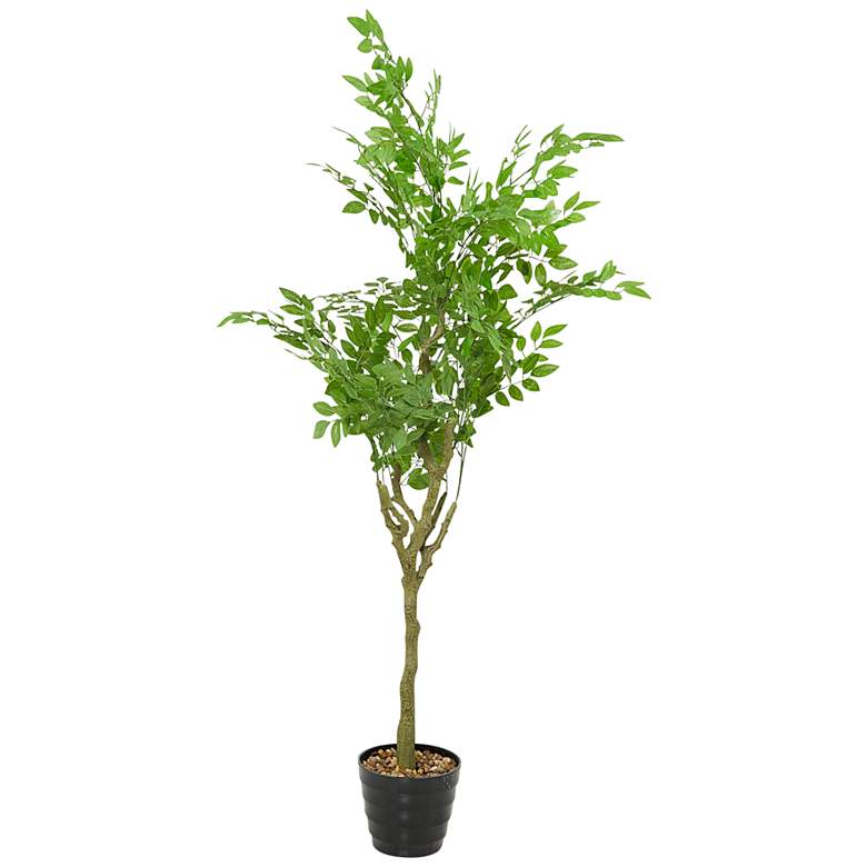 Image 5 Green Weeping Fig Tree 61"H Faux Plant in Black Melamine Pot more views