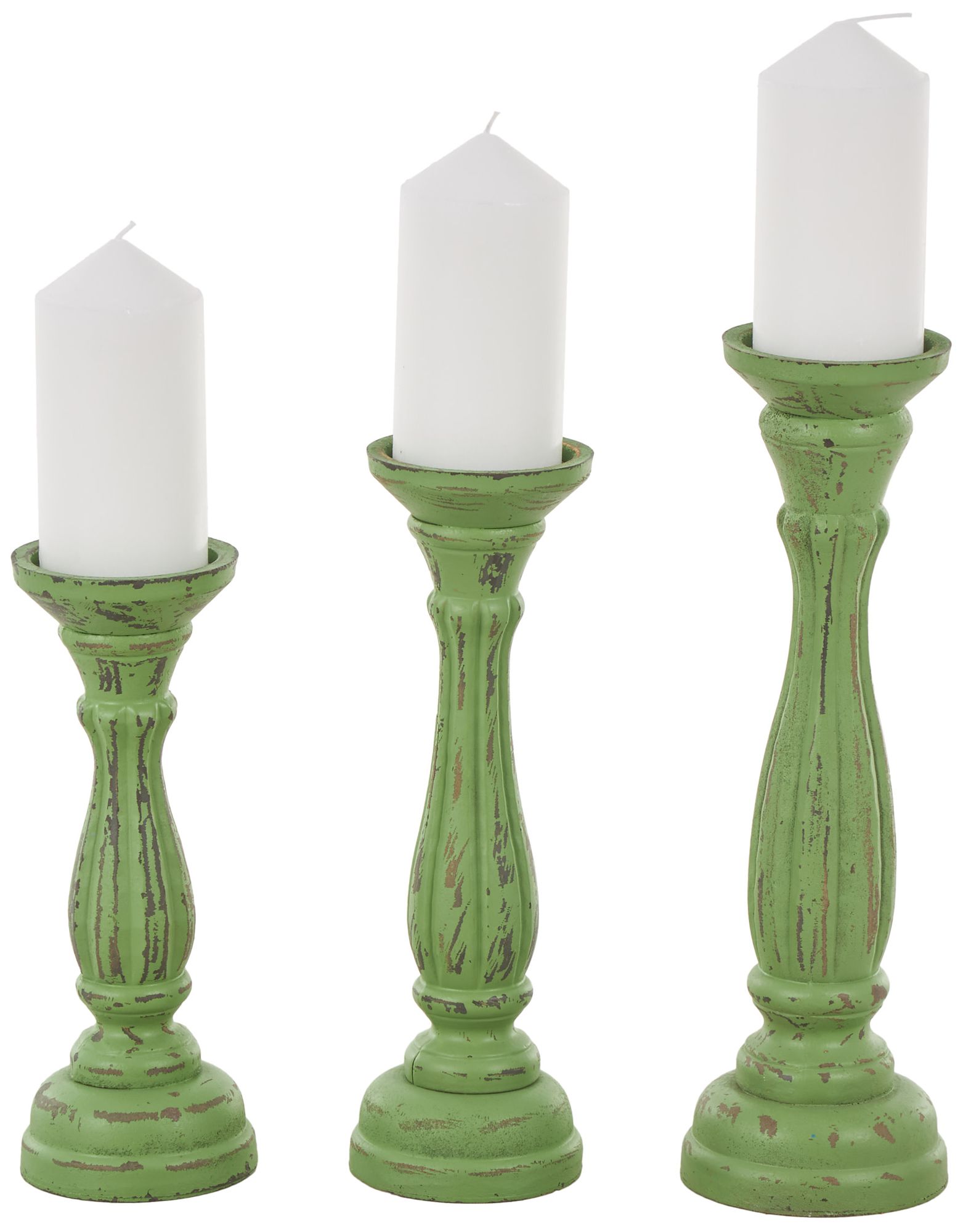 Image 2 Green Wooden Traditional Candle Holder, S/3 15", 13", 11"H