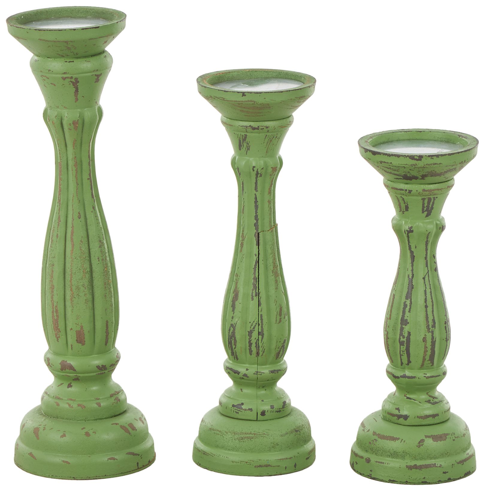 Image 5 Green Wooden Traditional Candle Holder, S/3 15", 13", 11"H more views