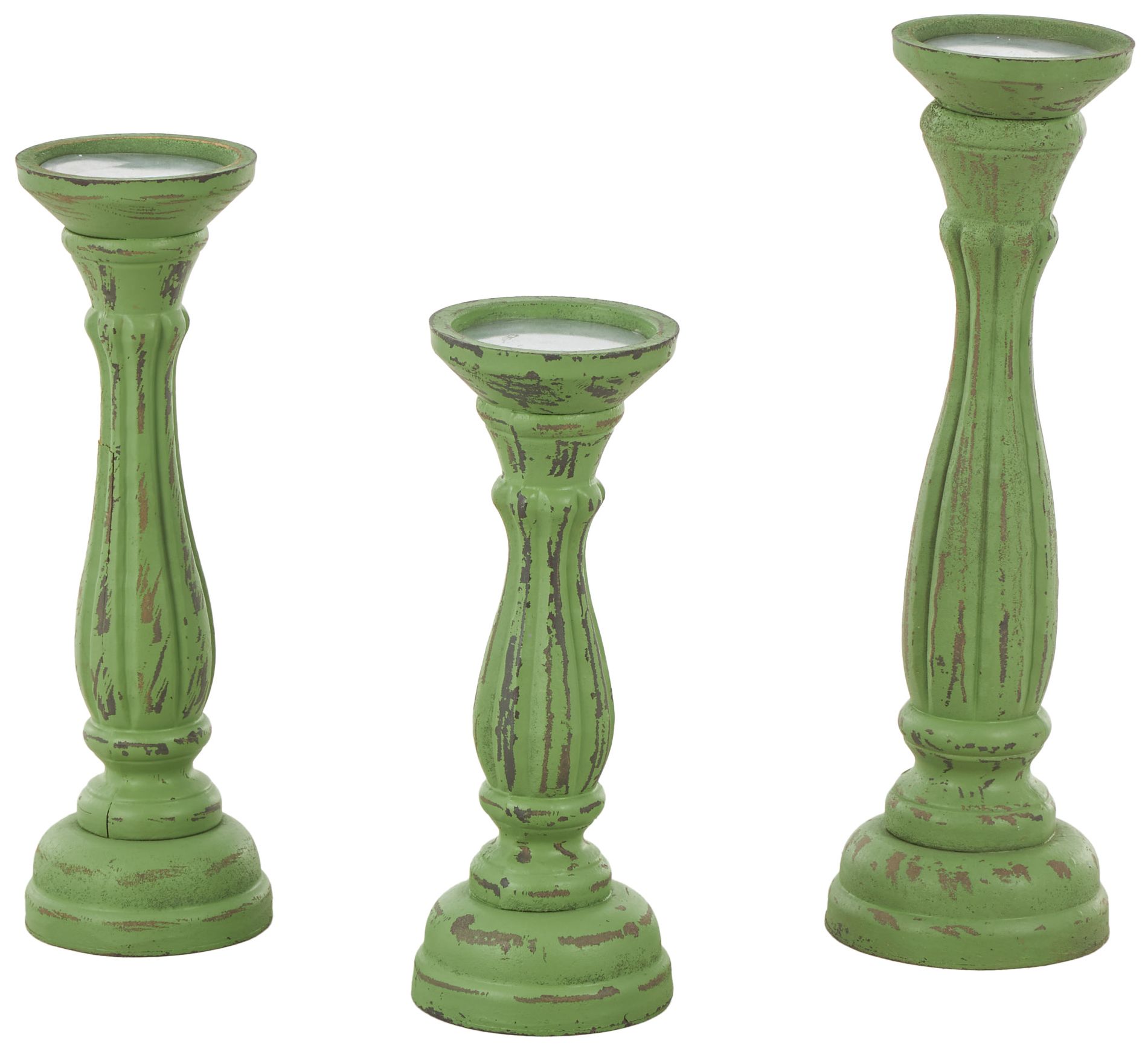 Image 6 Green Wooden Traditional Candle Holder, S/3 15", 13", 11"H more views