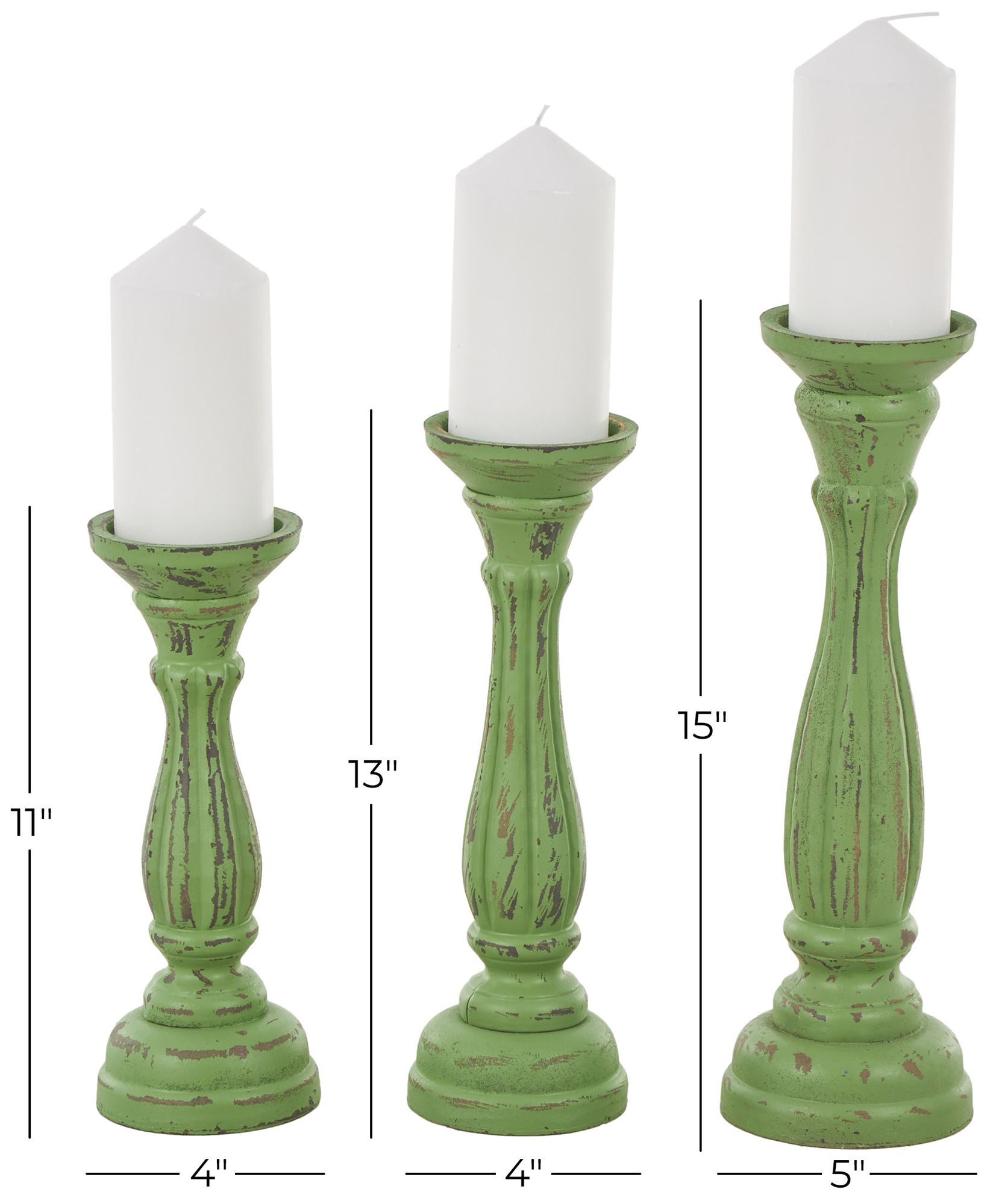 Image 7 Green Wooden Traditional Candle Holder, S/3 15", 13", 11"H more views