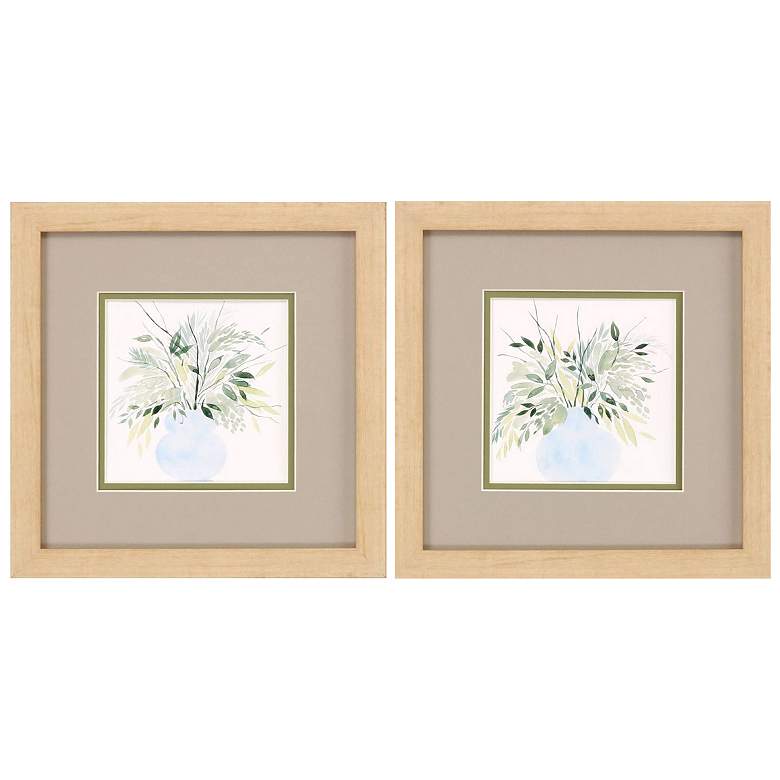 Image 1 Greenery Bouquet 12"W x 12"H Framed Art Set of 2