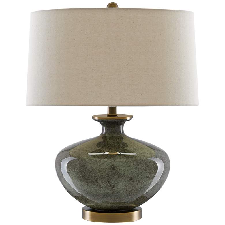 Image 1 Greenlea Dark Gray and Moss Green Glass Accent Table Lamp