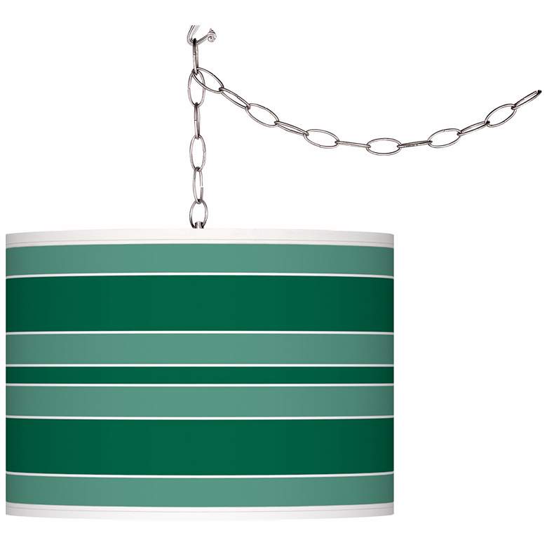 Image 1 Greens Bold Stripe Giclee Glow Plug-In Swag Pendant