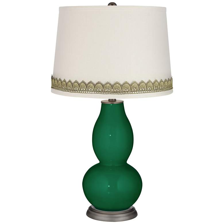 Image 1 Greens Double Gourd Table Lamp with Scallop Lace Trim