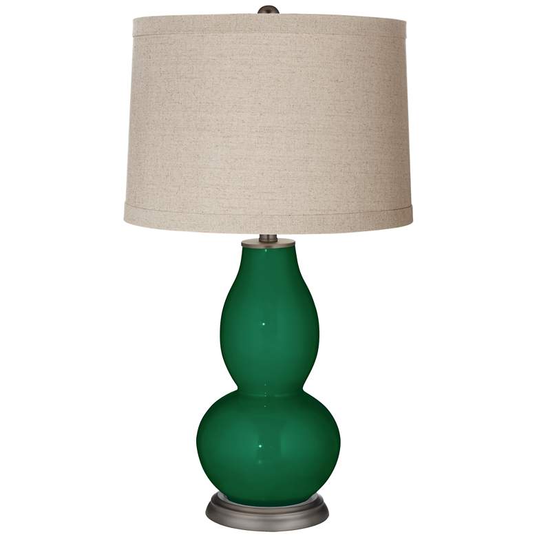 Image 1 Greens Linen Drum Shade Double Gourd Table Lamp