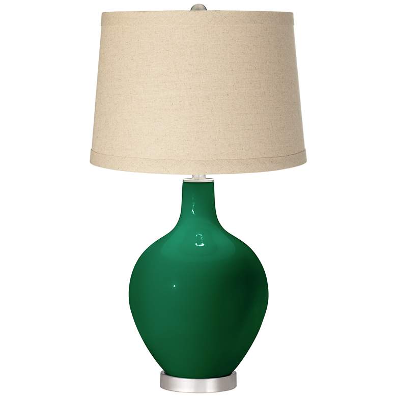 Image 1 Greens Oatmeal Linen Shade Ovo Table Lamp