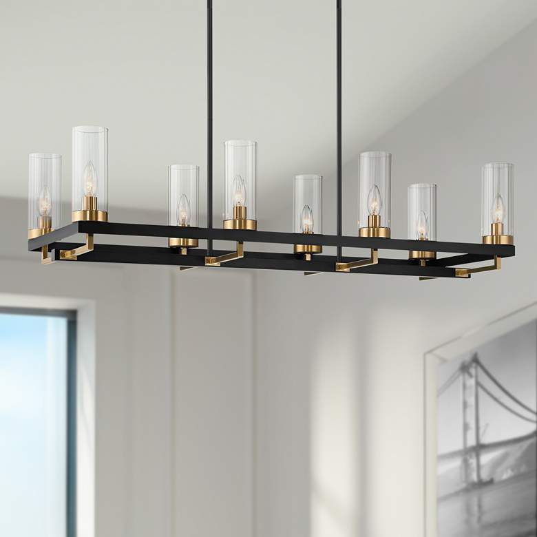 Image 1 Gregory 39 1/4"W Black and Gold 8-Light Island Chandelier