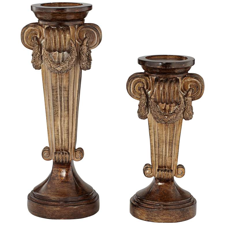 Image 1 Grenada Brown Wood 2-Piece Candle Holders Set