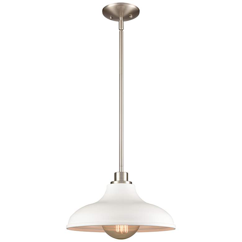 Image 1 Grenville 13" Wide Brushed Nickel with White Pendant Light