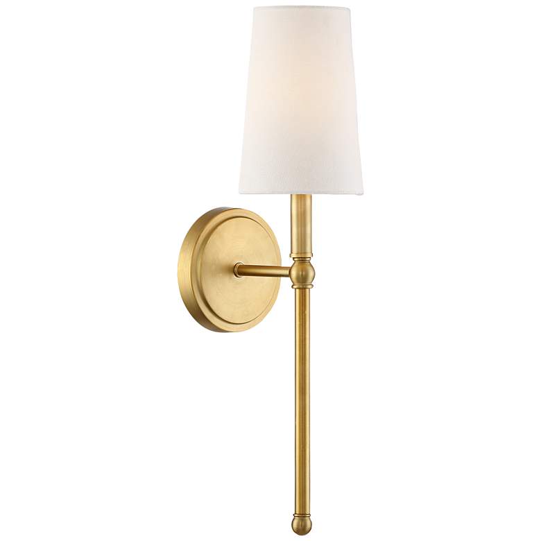 Greta 21&quot; High Warm Brass Wall Sconce with Linen Shade