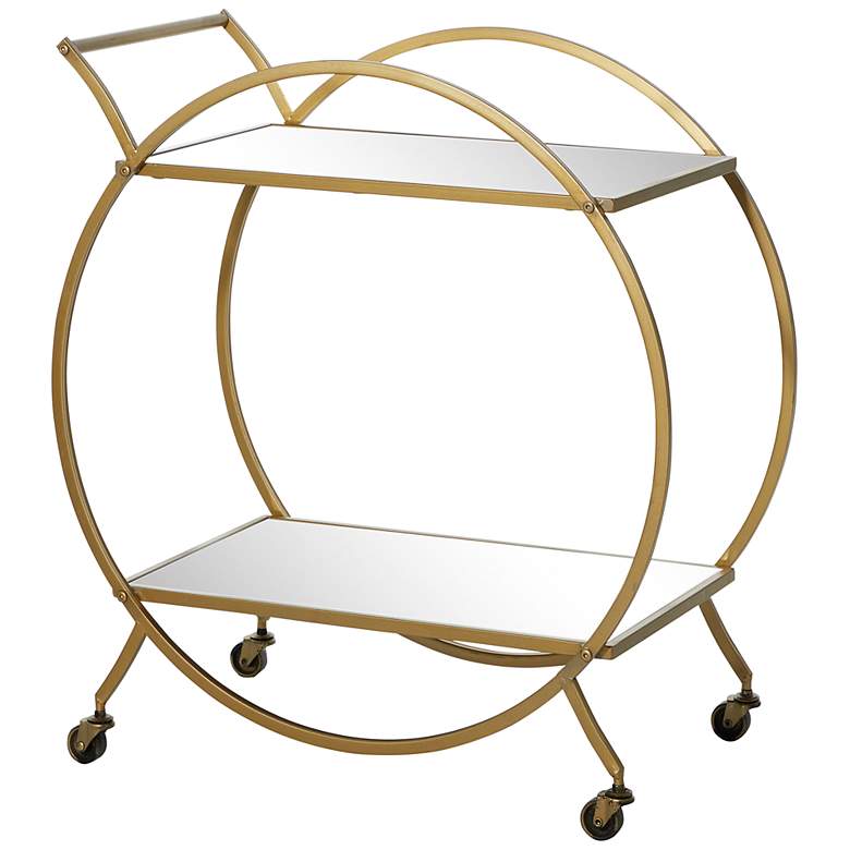Image 2 Greta 27 1/4 inchW Matte Gold 2-Shelf Bar Cart with Handles