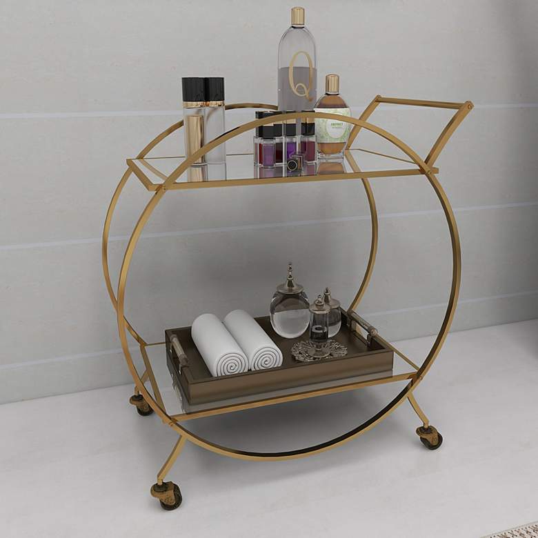 Image 1 Greta 27 1/4 inchW Matte Gold 2-Shelf Bar Cart with Handles