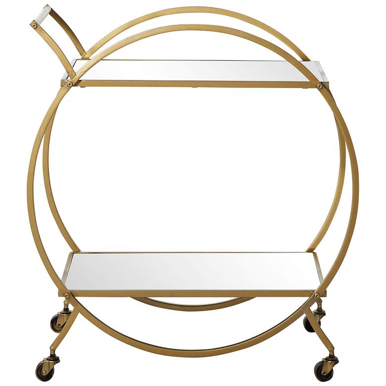 Image 5 Greta 27 1/4"W Matte Gold 2-Shelf Bar Cart with Handles more views