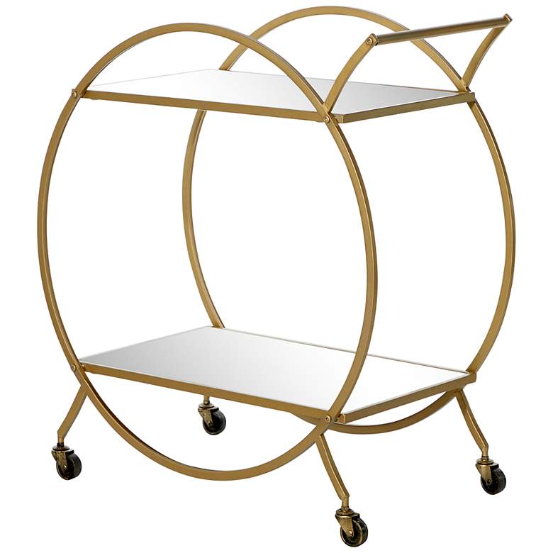 Image 6 Greta 27 1/4"W Matte Gold 2-Shelf Bar Cart with Handles more views