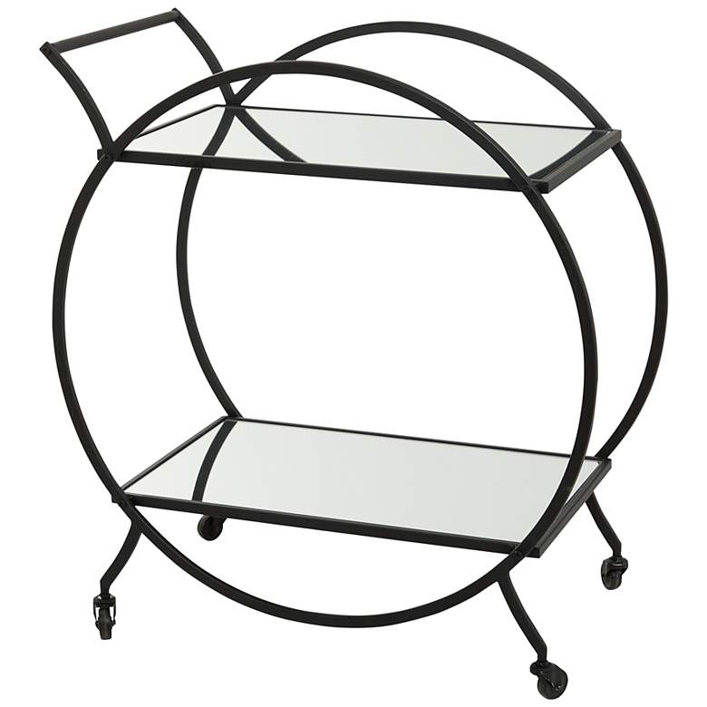 Image 2 Greta 28" Wide Soft Black 2-Shelf Bar Cart with Handles