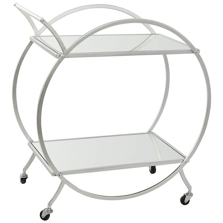 Image 2 Greta 28"W Polished Silver 2-Shelf Bar Cart with Handles