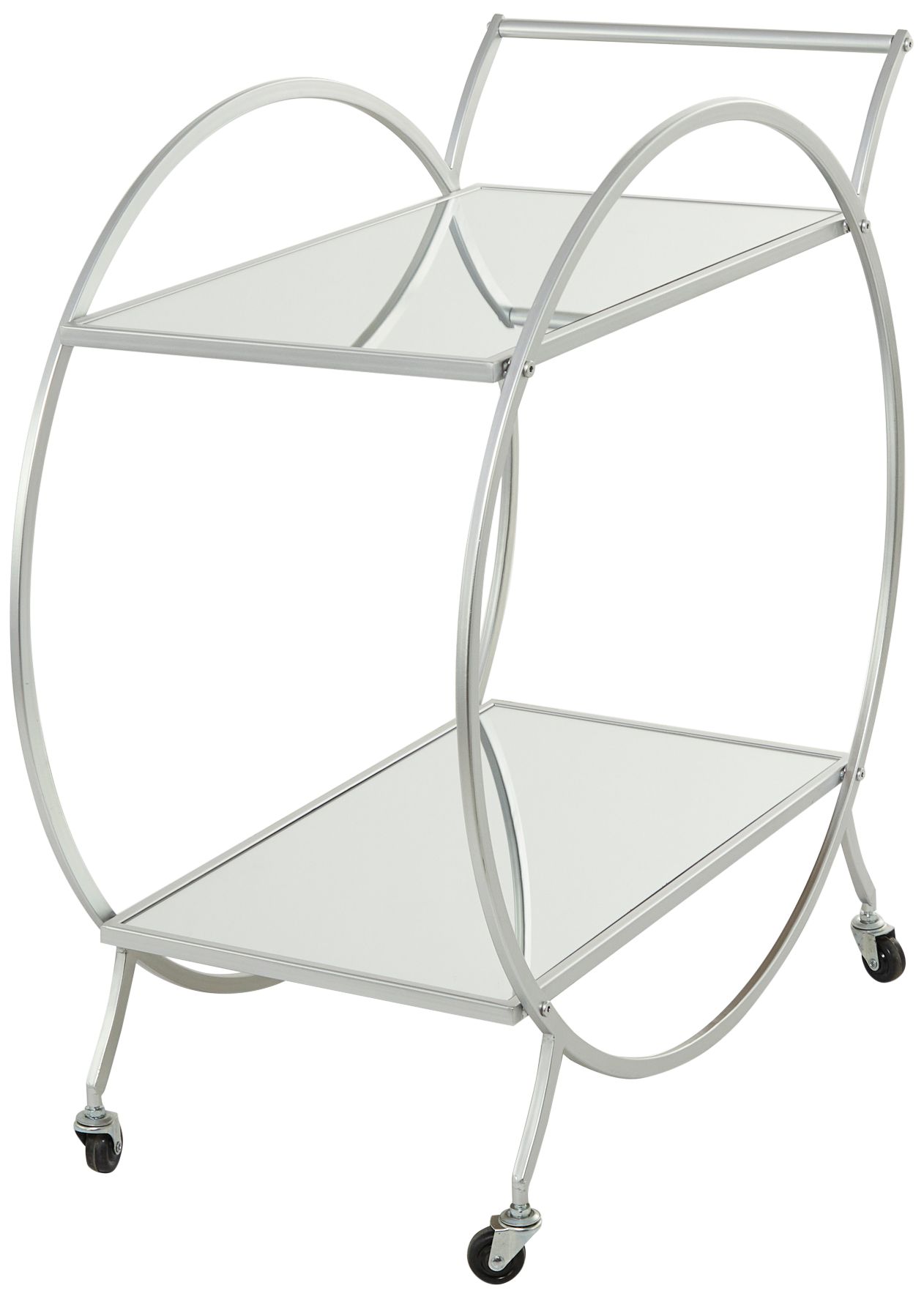 Image 4 Greta 28"W Polished Silver 2-Shelf Bar Cart with Handles more views