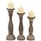 Greta Distressed Brown Wood Pillar Candle Holders Set of 3