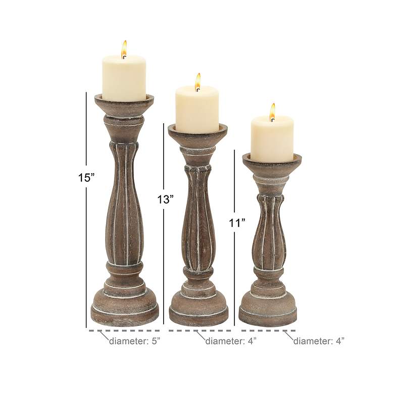 Image 6 Greta Distressed Brown Wood Pillar Candle Holders Set of 3 more views