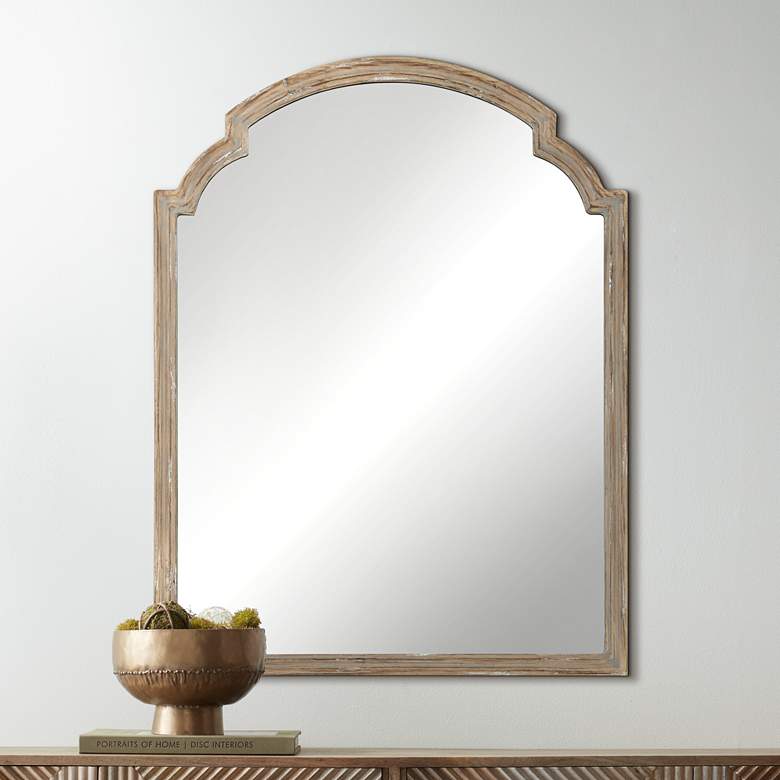 Image 1 Greta Faux Wood Finish 30 inch x 39 1/2 inch Arch Top Wall Mirror