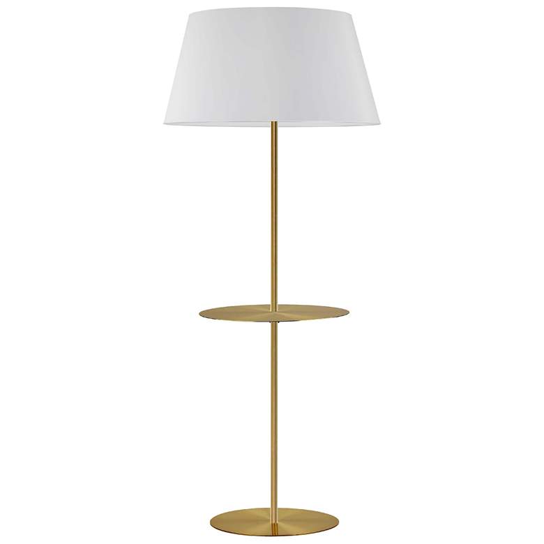 Image 1 Gretchen 62.75"H Aged Brass Round Base Shelf Floor Lamp w/ White Shade