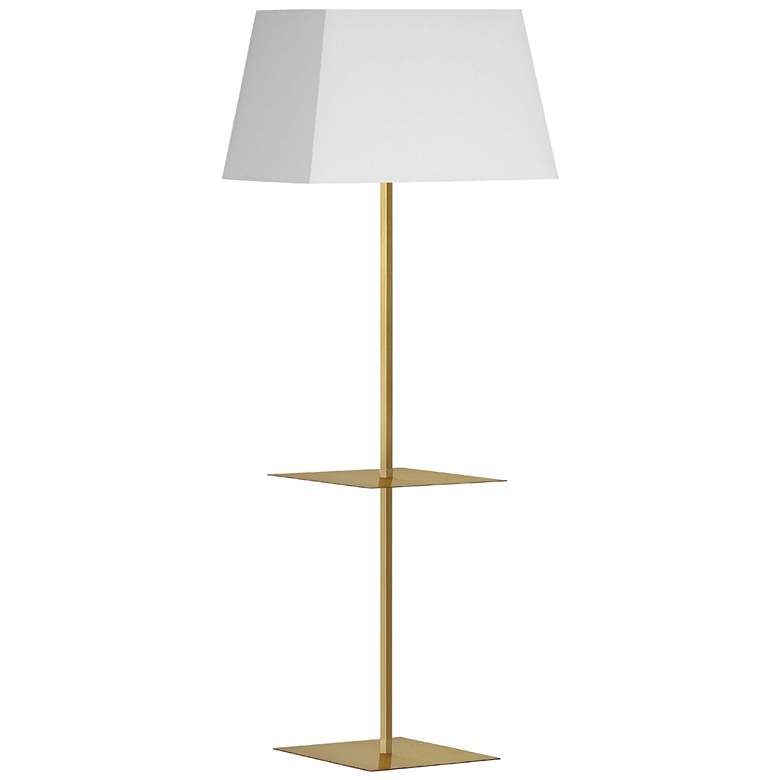 Image 1 Gretchen 62.75"H Aged Brass Square Floor Lamp w/ Shelf w/ White Shade