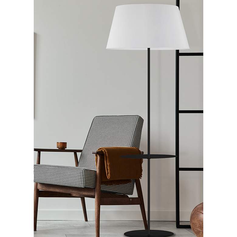 Image 1 Gretchen 62.75"H Matte Black Round Base Shelf Floor Lamp w/ White Shad