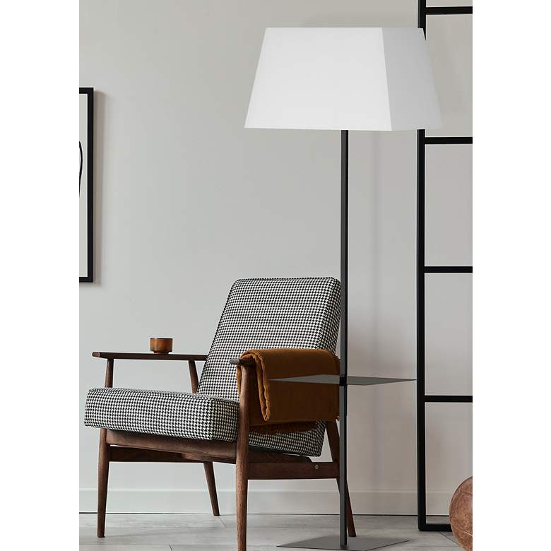Image 1 Gretchen 62.75"H Matte Black Square Floor Lamp w/ Shelf w/ White Shade