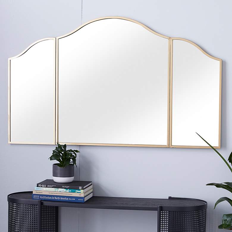 Image 1 Gretel Glossy Gold Metal 53" x 31" Arched Wall Mirror