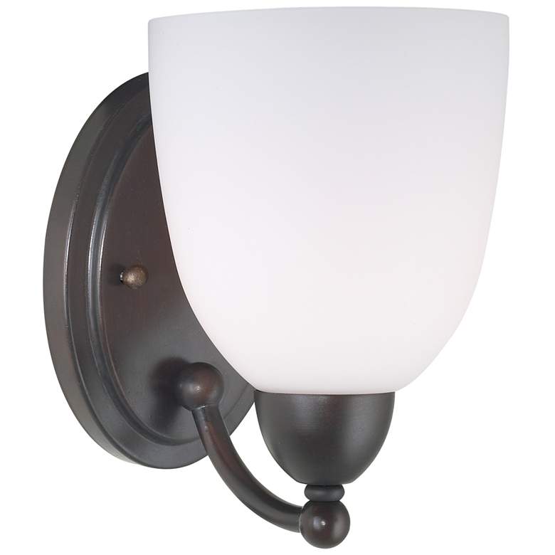 Image 1 Gretna 8 1/2 inch High Roman Bronze and White Glass Wall Sconce