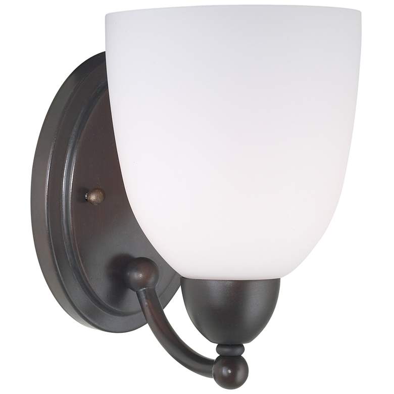 Image 1 Gretna 8 1/2" High Roman Bronze and White Glass Wall Sconce