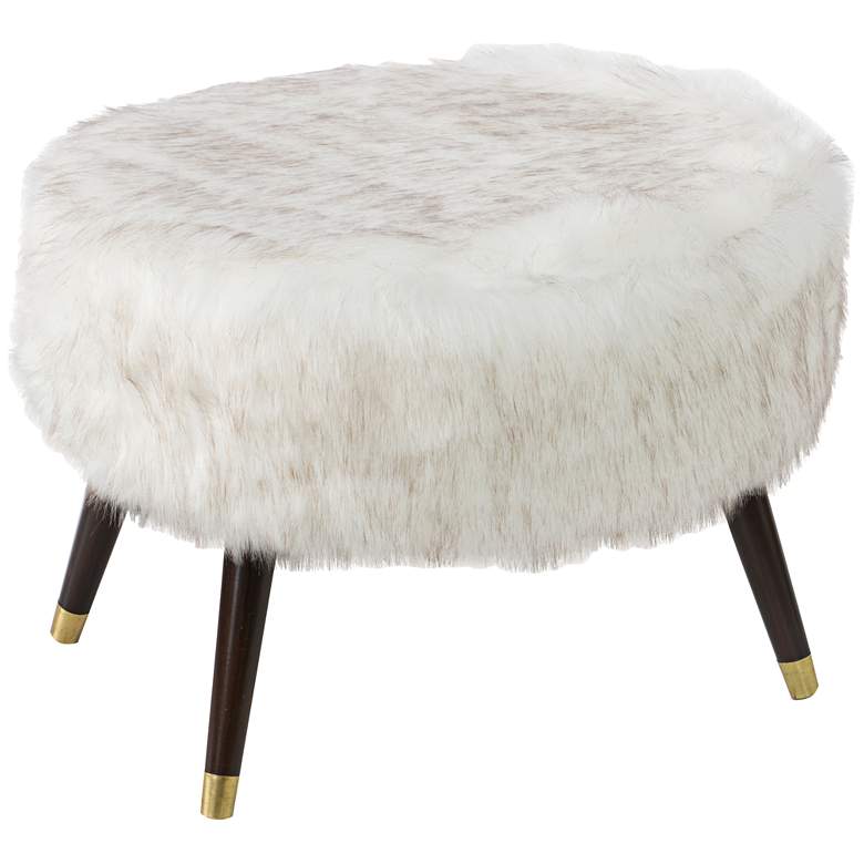 Image 1 Greuvee White Faux Fox Fur Oval Ottoman