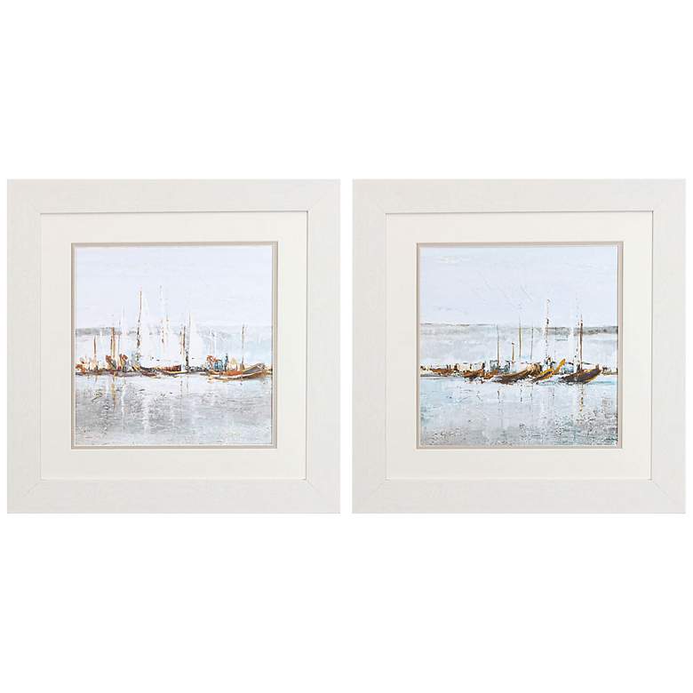 Image 3 Grey Ocean 19 inch Square 2-Piece Printed Framed Wall Art Set