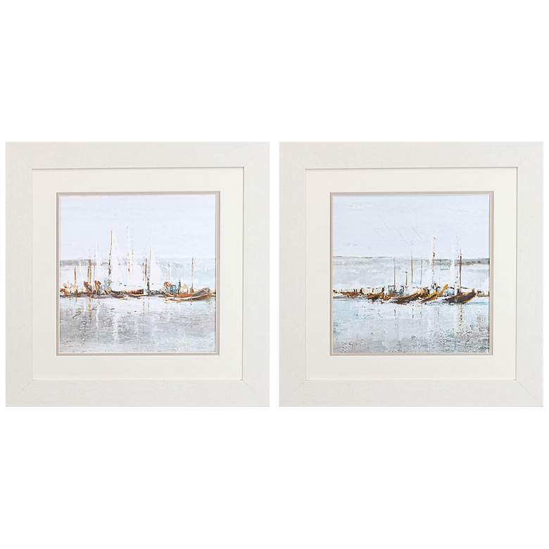 Image 3 Grey Ocean 19" Square 2-Piece Printed Framed Wall Art Set