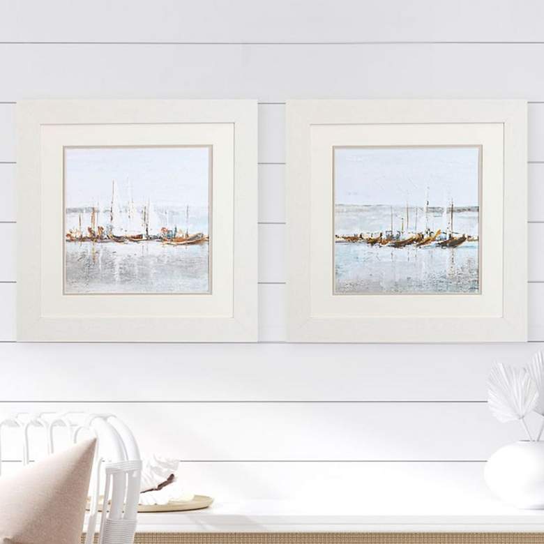 Image 2 Grey Ocean 19 inch Square 2-Piece Printed Framed Wall Art Set